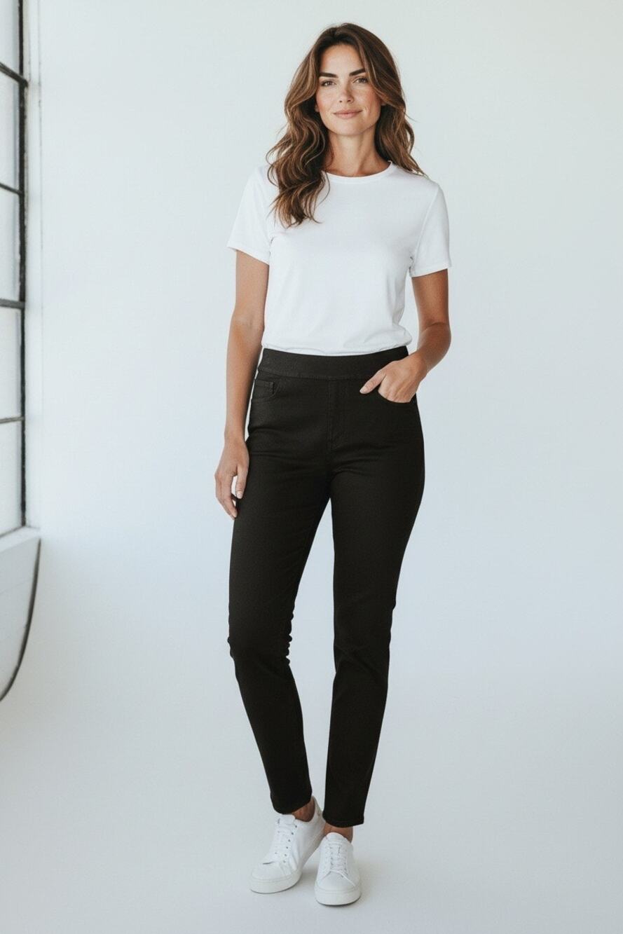 Gloria Vanderbilt Amanda Pull On Jeans Womens 12 Black 25 Inseam NWOT